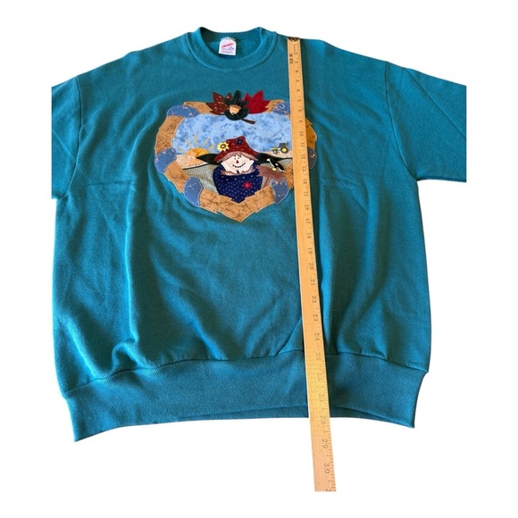 Vintage 80s Autumn Applique Sweatshirt Womens XL Scarecrow Pumpkin Granny Core - Picture 8 of 9